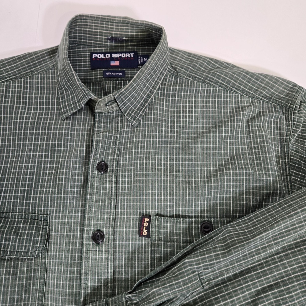 Vintage Polo Sport Ralph‎ Lauren Checkered Button Dwn Pocket Shirt Medium